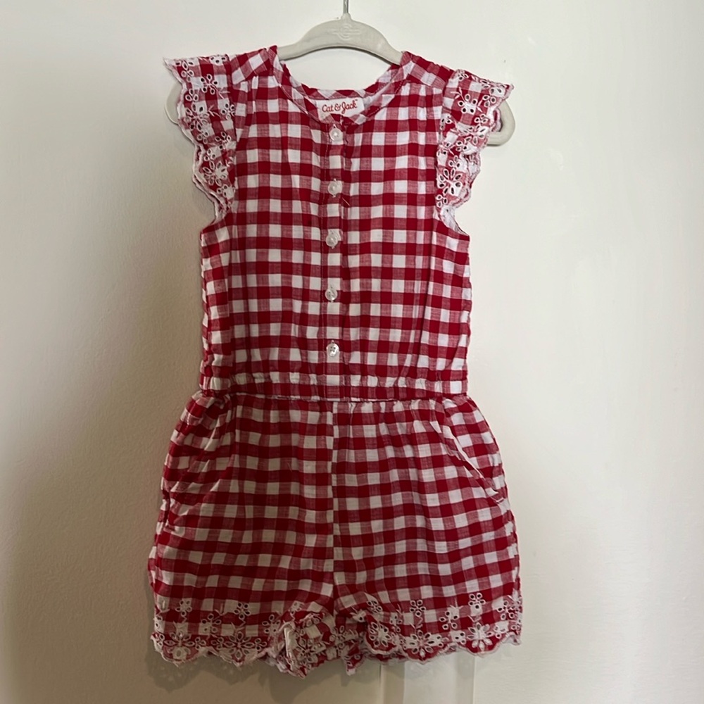 Red/white Cat & Jack plaid romper